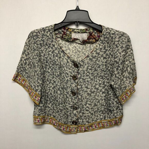 Vtg Platinum by Dorothy Schoelen Women Button Cropped Shirt Size Small B265 -13 - Picture 1 of 13
